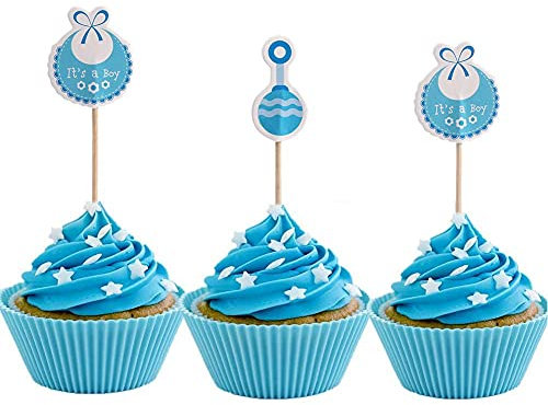 Yosoo 18 Stück Cupcake-Topper, Baby-Dusche Cupcake Toppers Junge Typ Kinder Geburtstag niedlich Cupcake Toppers Geburtstag Cupcake Toppers(blau)