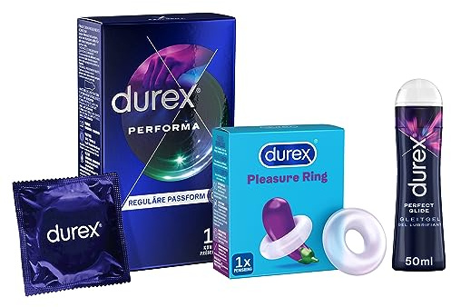 Durex Ausdauer Vorteilsset 'All Day All Night' - 3 Artikel: Perfoma Kondome, Perfect Glide, Pleasure Ring