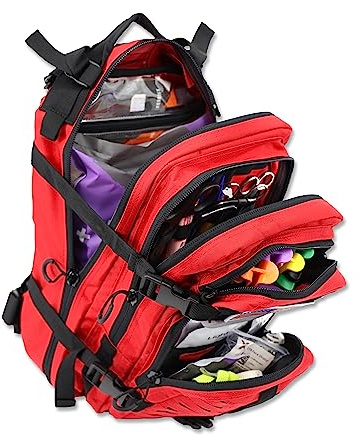 Lightning X Stocked EMS/EMT Trauma & Bleeding First Aid Responder Medical Backpack + Kit (Red)