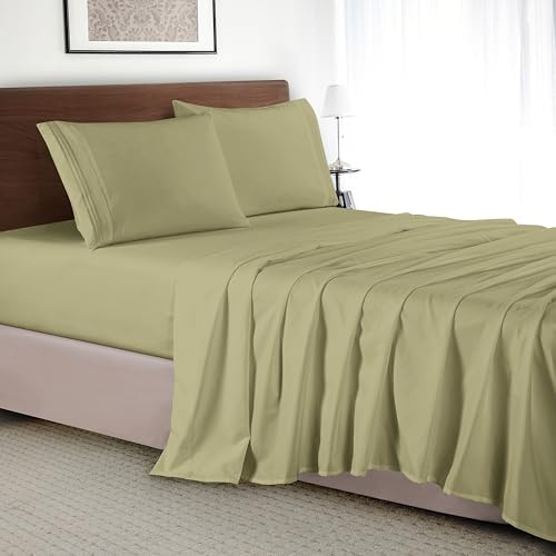Elegant Comfort Lussuoso set di lenzuola di lusso da 4 pezzi, qualità egiziana, 1500 fili, resistente alle pieghe, fresco e traspirante, facile elastico, completo, verde salvia