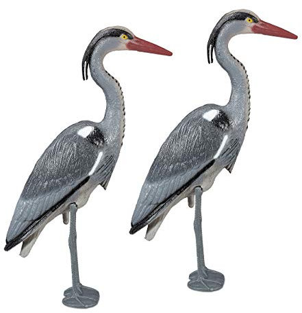Relaxdays 2 x Dekofigur Reiher, Teich Schutz gegen Fischreiher, stehender Graureiher, in Boden einsteckbar, Garten Teich, PE, grau