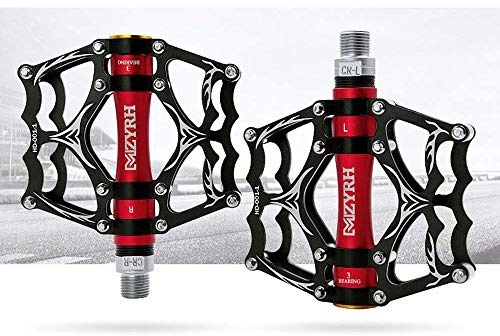 VOANZO Fahrradpedale, Aluminium Anti Skid Durable Mountainbike Pedale, MTB BMX Radfahren Pedale (Schwarz + Rot)