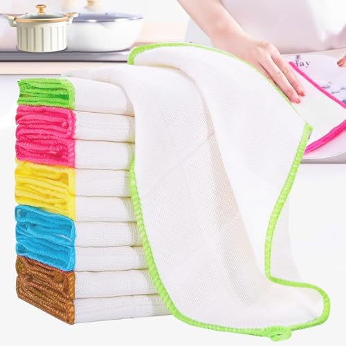 WDEC 10Pcs Bamboo Dish Cloths Towels Kitchen Cloths for Furniture Dining Room Table Cleaning Absorbent Machine Washable, Eco Cloth Fiber Reusable Soft Eco-friendly 30x30cm