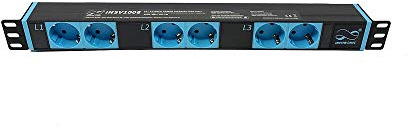 Infitronic INSV1008 19 Zoll Steckdosenleiste 6-Fach, 3 Getrennte Stromkreise, 400V 16A CEE Mennekes, 1HE 3-Phasen PDU, 11kW für Server-, Netzwerkschrank & PA-Racks, Alu, 2m Kabel, Schwarz