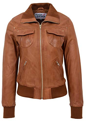 Giacca bomber da donna in vera pelle Slim Fit Blouson Motto