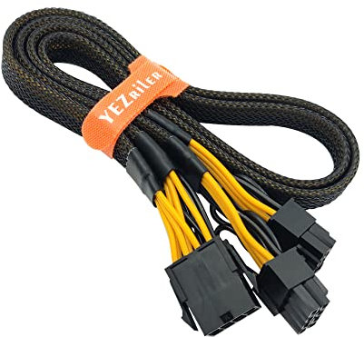 YEZriler CPU to GPU, CPU 8 Pin Female to Dual PCIe 8 Pin (6+2) Male Power Adapter Sleeved Splitter Cable for Graphics Card BTC Miner 20.8-inch (53cm)