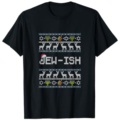 Fun Ugly Hanukkah Sweater jew-ish santa hat Merry Christmas T-Shirt