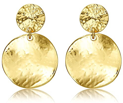ADRAMATA Ohrring Clip für Damen Gold Ohrclips Damen Ohne Ohrlöcher Großer Runder Wassertropfen Baumelnde Ohrringe Matt Gehämmert Geometrische Ohrringe Fake Earrings Gold Ohrringe Non Piercing