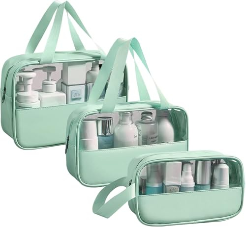 LEcylankEr 3 Pezzi Beauty Case da Viaggio, Beauty Case Donna Trasparente | PVC Trousse da Viaggio Donna, Borsa Cosmetici da Viaggio, Wash Bag per Bagno, Aereo, Piscina