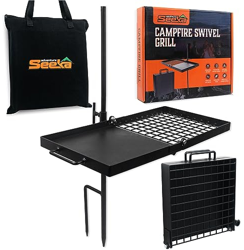 Adventure Seeka Schwenkgrill – robuster, voll verstellbarer Lagerfeuer-Grillrost und Gestell