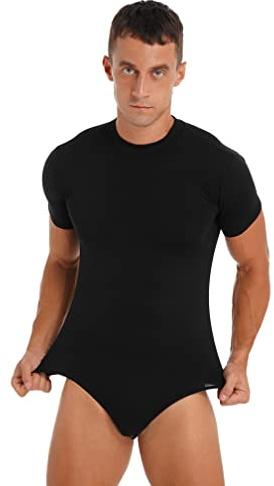MSemis Herren Body Kurzarm/Ärmellos Hemdbody Baumwolle Bodysuit Overall Männer Unterhemd Poloshirt Slim Fit Unterwäsche M-4XL I Schwarz L