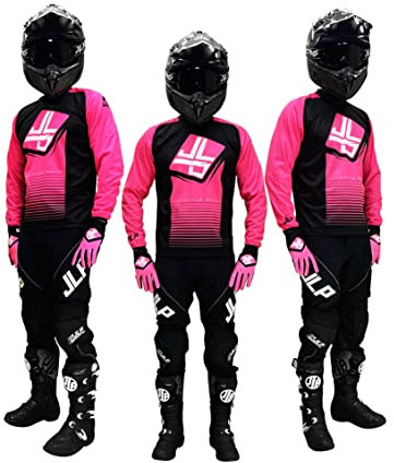 JLP RACING Tenue Pantalon Maillot Gants Moto Cross Quad Enduro VTT BMX MTB Enfant Stripes Rose XL
