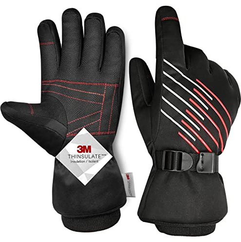 MOREOK Waterproof & Windproof -10°F Winter Gloves for Men/Women-3M Thinsulate Touch Screen Snow Bicycle Bike Gloves for Skiing,Cycling,Motorcycle,Running-Red-M