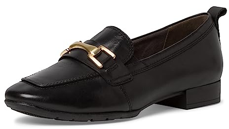 Tamaris Comfort Damen Loafer ohne Absatz aus Leder Business Slippers Comfort Fit, Schwarz (Black Nappa), 37 EU