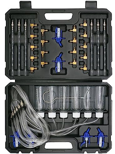 CHANG QI Testeur Injecteur Diesel Common Rail Testeur,débitmètre d'injecteur Diesel 6 Cylindres Diesel Kit Test Rail d'injection testeur de Fuite avec 24 Adaptateurs