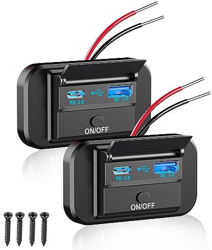 2Pcs Prise USB de Chargeur de Voiture: Qidoe Double PD3.0 12V Chargeur de Voiture avec Interrupteur à Bouton Montage de Panneau Prise USB pour Marine, ATV, Camping-Car, Camion, Golf Cart