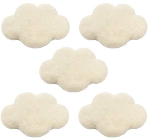 Glaciart One Felt Clouds - Garlands, Crafts, Decor, Baby Mobile Ornament - Soft Plush for Kids Rooms, Nursery - 100% New Zealand Wool, Felted in Nepal, Essential Oil Ready – 5-Pack