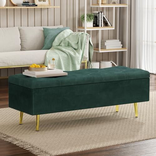 T Triple Maple Sitzbank mit Stauraum, 120cm T x 40cm B x 45cm H, Samt Bank mit Stauraum, für Schlafzimmer, Wohnzimmer, Flur und Kleidersaal, grün