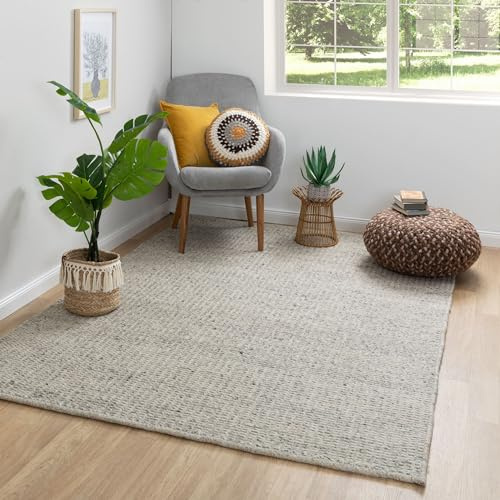 Steffensmeier Handweb Teppich Kornau | veredelte Schurwolle | Fusselstopp | Grau, handgewebt, Größe: 120x180 cm Wohnzimmer und Schlafzimmer