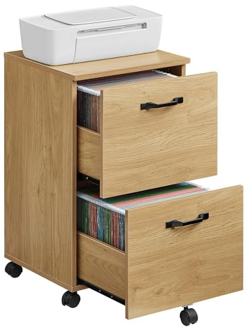VASAGLE 2-Drawer Filing Cabinet, Mobile File Cabinet for Home Office, Small Rolling Filing Cabinet, Printer Stand, A4, Letter-Size Files, Straw Yellow CUSTOS Collection OFC040YD01