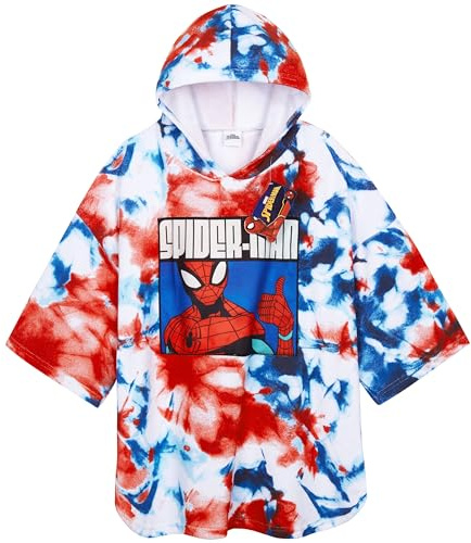 Marvel Spiderman Bath Towel with Hood for Kids Teenagers Absorbent Changing Robe Poncho Towel for Swimming Bath Shower Beach Towel Holiday Essentials (Multi Spiderman, 6-9 Years)