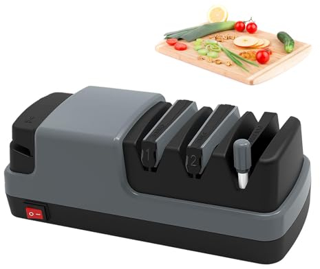 Affilacoltelli Elettrico, 4 in 1 Acciaino Professionale, Con Abrasivi Diamantati Al 100% E Guide Angolari Di Precisione Affilacoltelli Portatile,Gray