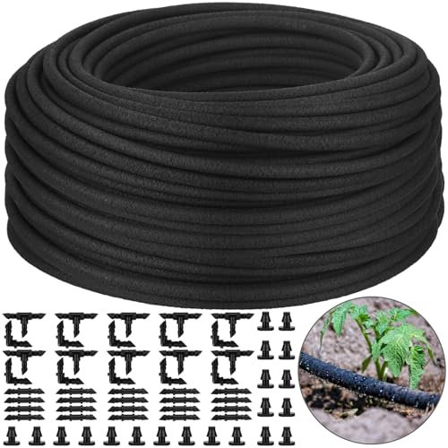 Innconee Bewässerungsschlauch für Garten, strapazierfähig, Tropfbewässerungsschlauch mit Schlauchverbinder-Set oder Bewässerung von Pflanzgefäßen, Blumen, Gemüse, Rasen, Hof, Landschaftsbau, 61 m, 61