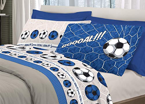 CapitanCasa Set Completo Lenzuola in 100% Cotone Linea Pensieri Delicati Calcio Piazza E Mezza Blu