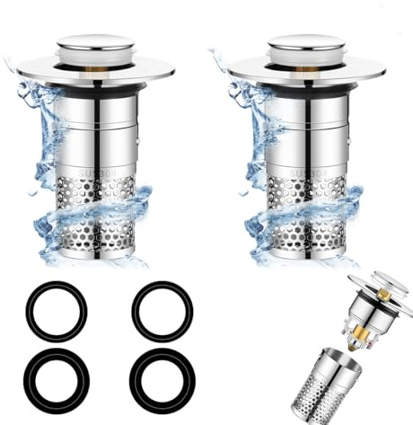 Ruayia 2 Stück Abflussstopfen Waschbecken, WaschbeckenstöPsel für 34-40mm Abfluss Ablauf, Universal Pop Up Abflusssieb Waschbecken, Abflussstopfen Waschbecken mit Haarsieb