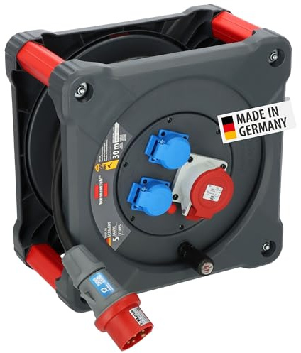 Brennenstuhl Professional Baustellen-Kabeltrommel KD 3200 C1, 30m | Mit CEE-Stecker, CEE-Steckdose und 2 Schutzkontakt-Steckdosen, ständiger Einsatz im Freien, Made in Germany