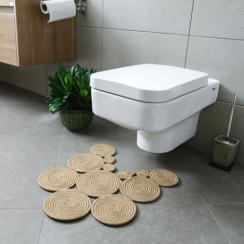 Home Turko Washable Double-Sided Jute Woven Toilet Mat - Super Absorbent Non-Slip Rug, Hand Washable Bathroom Runner (Standart)