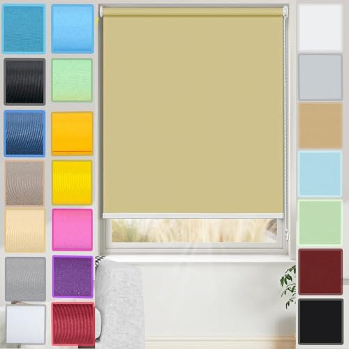 Verdunklungsrollo Thermo-Rollos 105 x 140 cm verstellbarer leichter Fenstervorhang mit Perlenkette, Sandgelb, Innen-/Außenmontage, energieeffizient & stilvoll