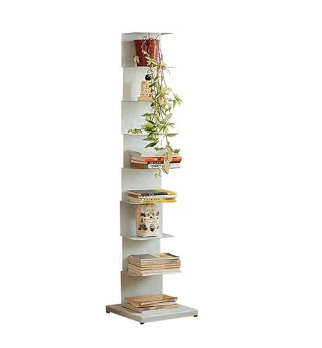 HARELA Metall Bücherregal Bodenstehendes, 6/7/8/9 Ebenen Vertikales Bücherregal Bücherturm, Unsichtbares Bücherregal, Bücherschrank Standregal, Lagerregal Für Kinder Und Erwachsene(White-8 Layers)