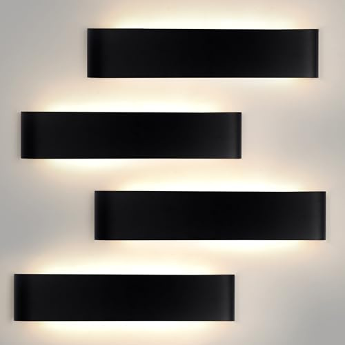 YCZM 18W Wandleuchte Innen Moderne Wandlampe Innen Up Down Wandbeleuchtung Schwarz LED Wandlampen 28CM Wall Lamp Indoor für Schlafzimmer Wohnzimmer Treppenhaus Beleuchtung Korridor Wand Licht 4 Stück