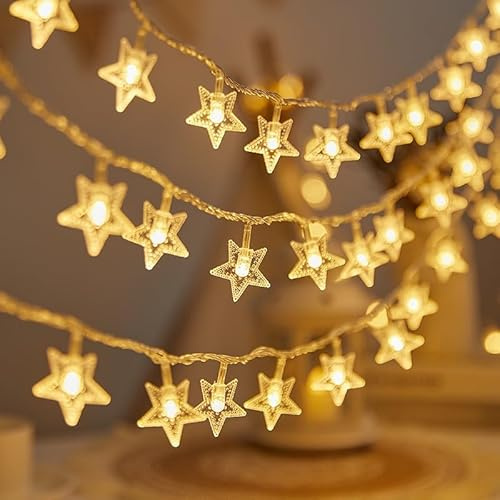 Sternenlichterkette, 6,1 m, 40 LEDs, batteriebetrieben, warmweiße LED-Lichterkette für Haus & Außendekoration, Party, Hochzeit, Weihnachten, Feiertage
