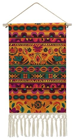 GHENBLT Mexikanische Volkskunst Boho Vertikaler Wandteppich mit Quaste Ästhetischer Wandteppich Wandbehang Vintage Lange Wandteppiche Lustig