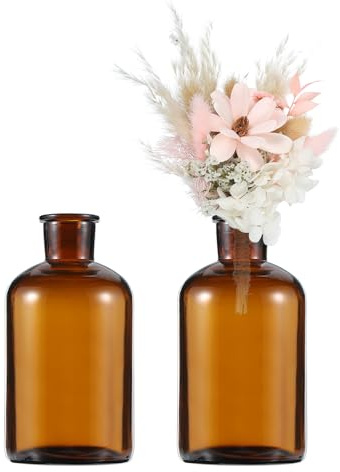 sourcing map Braune Glasvasen, 2er-Set, kleine Blumenvasen als Tafelaufsatz, winzige 500 ml, schmale Öffnung, Vintage, transparent, Mini-Vasen in Großpackung, sortiert für rustikale Hochzeit, Zuhause
