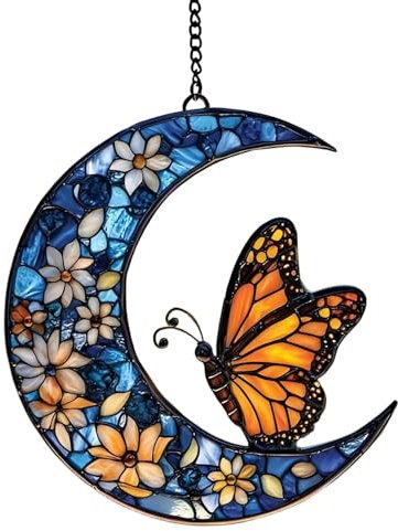 Acchiappasole decorativo con farfalla e luna floreale, scacciaspiriti da appendere, per migliorare l'estetica, decorazione migliorata, 15 x 15 cm, per casa, esterni, interni