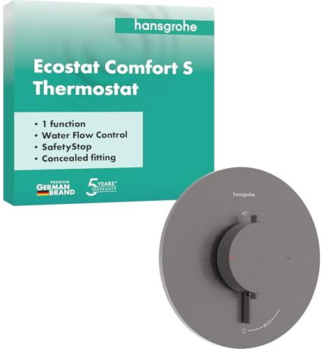 hansgrohe Ecostat Comfort S - Duschthermostat Unterputz, Duscharmatur mit Sicherheitssperre (SafetyStop) bei 40° C, Thermostat für die Dusche, für 1 Verbraucher, Brushed Black Chrome, 33714340