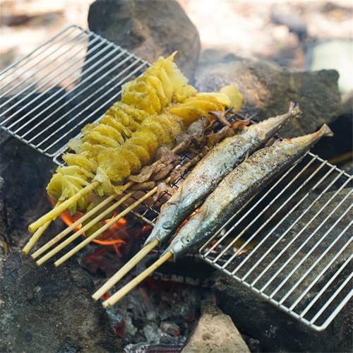 Grille de barbecue pliable en acier inoxydable 50 x 20 cm avec sac pour une cuisson facile en extérieur