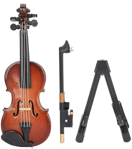 Miniatur Violine | Mini Musikinstrument Geige Modell Mit Ständer - Sammlerstück Holz Deko Schreibtischschmuck Für Wohnzimmer Arbeitszimmer Büro