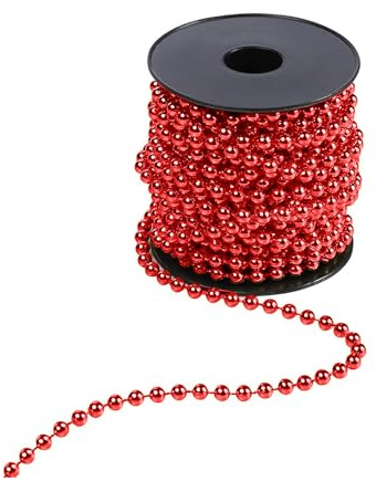 Goldene Weihnachtsperlenkette,Christbaumschmuck aus Kunststoff,Weihnachtsbaum Deko,Girlande Weihnachten,Mini Weihnachtsanhänger für Party,Geburtstag,Festliche Dekoration,Kunststoff Perlen (Rot)