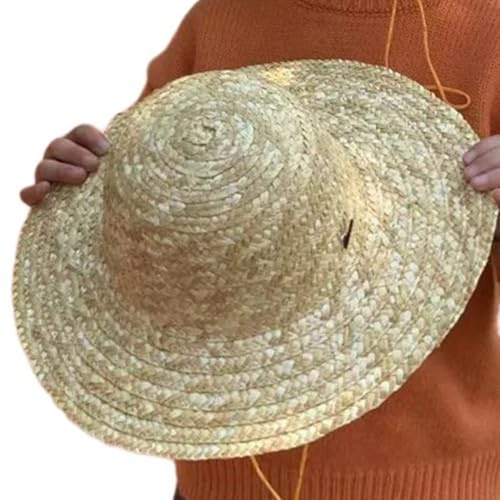 Cappello di paglia naturale per bambini ragazza ragazzi cappello contadino a tesa larga spiaggia bambini foto spiaggia viaggi viaggi abbigliamento da spiaggia, cachi, Diameter 31CM