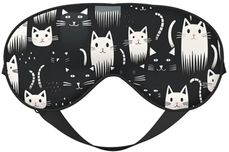 Augenmaske zum Schlafen, Cartoon-Katzen-Schlafmaske mit verstellbarem Riemen