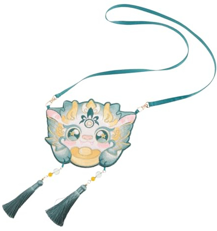 TOVINANNA Grön Broderad Crossbody-väska för Pojke Flicka med Drakmotiv Polyester Elegant och Praktisk för Småsaker Traditionell Kinesisk Hantverksskicklighet