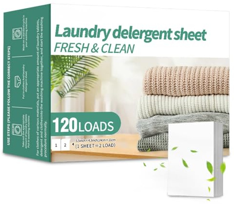 120Loads Laundry Detergent Sheets, Eco-friendly Laundry Detergent for Sensitive Skin, Vegan & Crueity Free Washing Detergent, No Plastic Waste Travel Wash Detergents, Recyclable Packaging