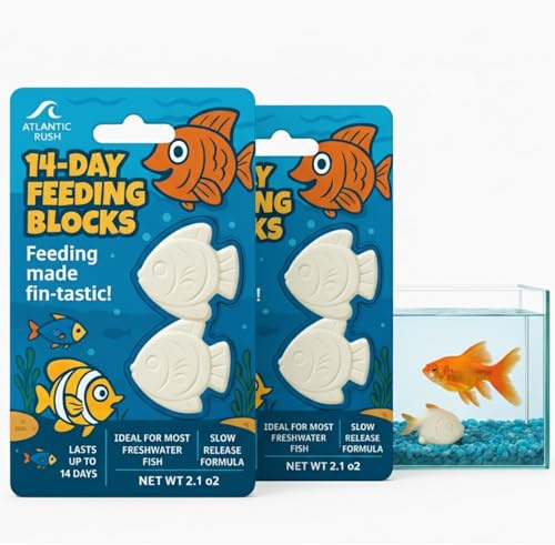 Atlantic Rush Vacation Feeder for Aquarium -14 Day Feeding Blocks (4) | 14 Day Vacation Fish Feeder For Goldfish & Tropical Fish, Slow Release Beta Fish Food, Automatic Fish Feeder For Aquarium