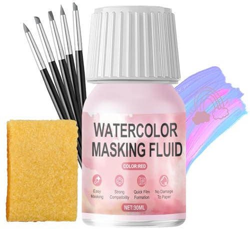 WEILAOK Fluide de masquage pour peinture à l'aquarelle, liquide de masquage, liquide de masquage liquide avec 5 stylos, ruban de masquage liquide, garde les zones exemptes de couleur et de bords nets