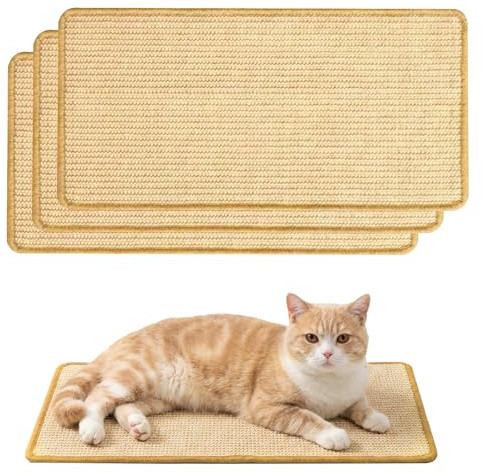 Cat Scratching Mats, 3 Pcs Natural Sisal Cat Scratch Mat, 50 x 25 cm Horizontal Cats Floor Scratching Pad Rug Hempcardboard Grinding Claws Sisal Board for Sofas Carpets Walls