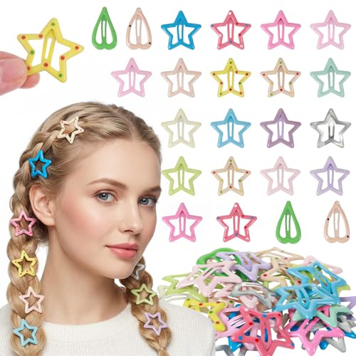 Tyqour Lot de 30 barrettes à cheveux en forme d'étoile mignonnes colorées Y2k - Barrettes à cheveux en métal pour filles et femmes - Accessoires de cheveux pour fête quotidienne